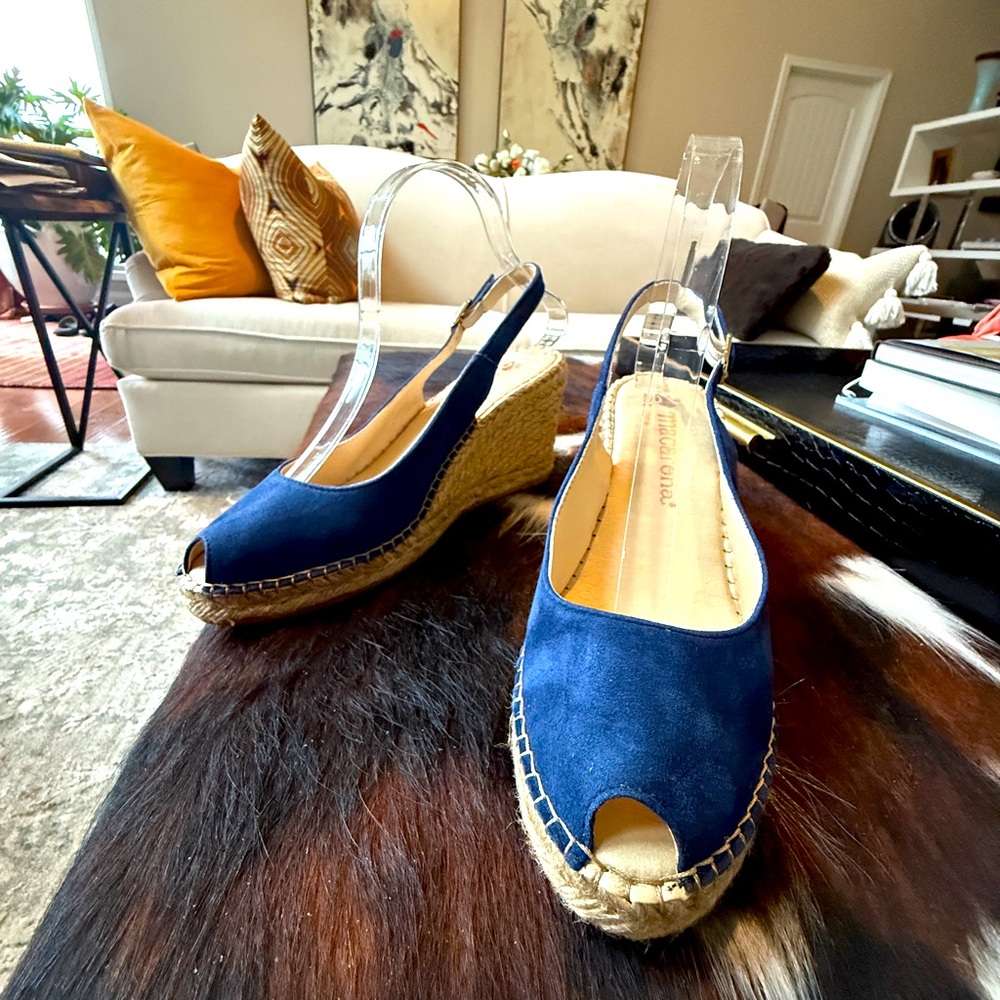 Macarena Carla Wedge Blue Suede Heels - Sz 40 (9)